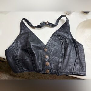 Black REAL Leather Button-Front Crop Tank